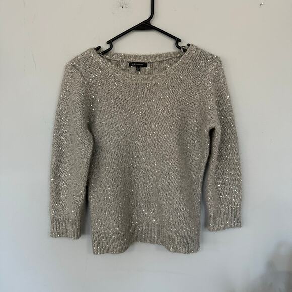 Anne Klein Silver & Gray Sequin Pullover Sweater Size Large Wool & Mohair Blend - Picture 1 of 5